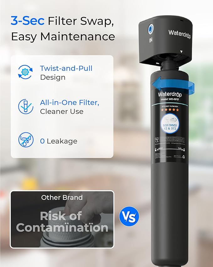 Waterdrop 17UA 3 Years Under Sink Water Filter, Under Sink Water Filtration System, Reduces PFAS, PFOA/PFOS, Lead, Chlorine, Under Sink Water Filter, NSF/ANSI 42 Certified, 24K Gallons