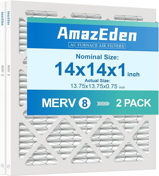 14x14x1 Air Filter 2 Pack MERV 8 Furnace Air Filters 14x14 AC Filter Pleated Dust Defense Replacement Filters for Home MPR 600 FPR 5 (Actual Size: 13.75x13.75x0.75 Inches)