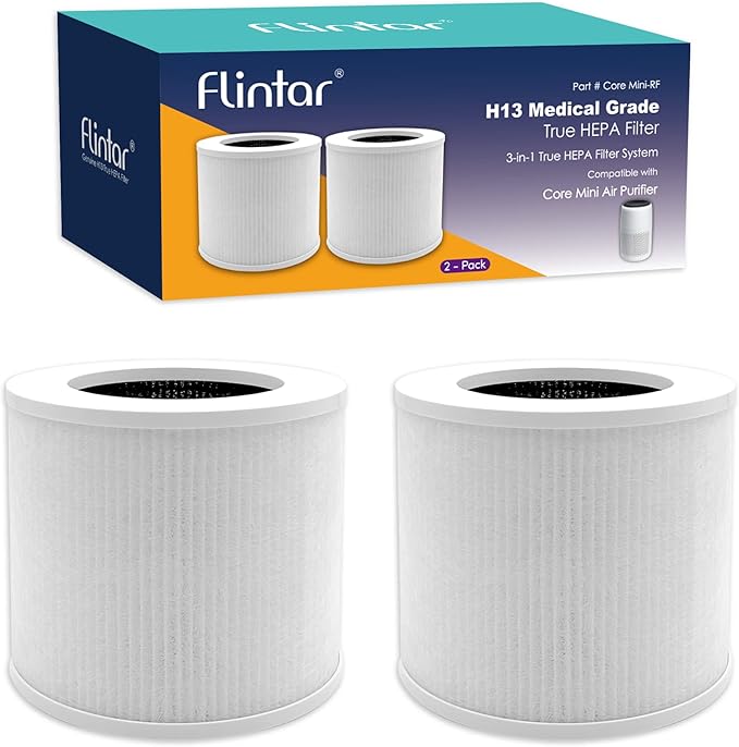 Flintar Core Mini Replacement Filter, Compatible with LEVOIT Core Mini Air Purifier, 3-in-1 H13 Grade Filtration and Activated Carbon Filter, Core Mini-RF, 2-Pack