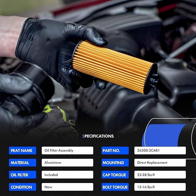 26300-3CAB1 Upgrade Aluminum Oil Filter Complete Assembly Kit Fit for Santa Fe 2013-2019 Azera 2012-2017 For Kia Cadenza 2014-2016 Sedona 2015-2018 Sorento 2012-2018 Replace# 26300-3CAB0, 26320-3CAA0