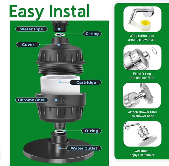 Shower Head Filter Reduction of Hard Water Chlorine & Heavy Metals to Soothe Dry Itchy Skin, Dandruff and Eczema for Healthier Skin & Hair Fits All Showers (Black)