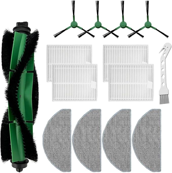 Replacement Parts Accessories Compatible with iRobot Roomba Essential Combo Y0140 Y0110 Q0120 Q0520 Q011 105 Vacuum Cleaner, 1 Roller Brush, 4 Hepa Filters, 4 Side Brushes,4 Mop Pad, 1 Cleaning Brush