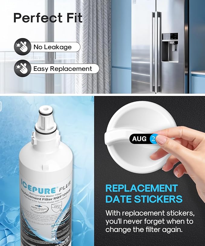 ICEPURE PLUS 5231JA2006A NSF/ANSI 53 & 42 Certified Refrigerator Water Filter, Remove Lead, Replacement for LG LT600P, kenmore 9990, KENMORECLEAR 46-9990, R-9990, 5231JA2006B, FML-2, WFC2001, 2PACK