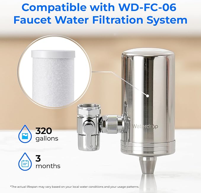 Waterdrop WD-FF-03A Faucet Replacement Filter, Carbon Block Filter Fits WD-FC-01, WD-FC-02, WD-FC-06, Reduces Chlorine, Heavy Metals and Bad Taste, Pack of 1