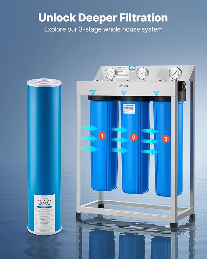 VEVOR GAC Filter, Universal Fit 20 x 4.5 in Granular Activated Carbon Replacement - for Whole House Water Filter Systems, Reduces Chlorine, Chemicals, VOCs, Bad Taste & Odor