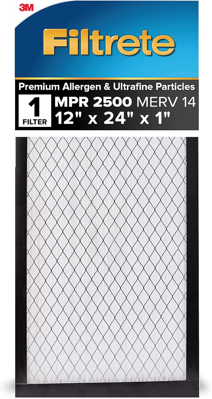 Filtrete 12x24x1 AC Furnace Air Filter, MERV 14, MPR 2500, High Performance Premium Allergen, Ultrafine Particles, Bacteria & Virus Filter, CERTIFIED Asthma & Allergy Friendly, 4-Pack