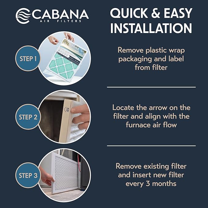Cabana Filters 6-Pack 16x20x1 MERV 13 AC Furnace Air Filter for Home and Office - Indoor HVAC System Filtration Replacement, Captures Unwanted Particles