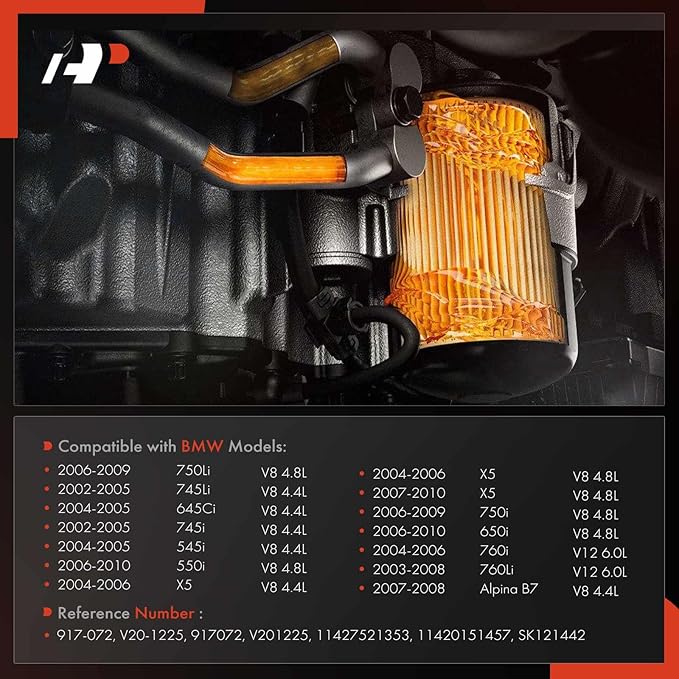 A-Premium Oil Filter Housing Cap Assembly Compatible with BMW X5 2004-2010, 545i 2004-2005, 550i 2006-2010, 745i/745Li 2002-2005, 750i, 750Li, 760i, 760Li, 645Ci, 650i, Alpina B7, Replace# 11427521353