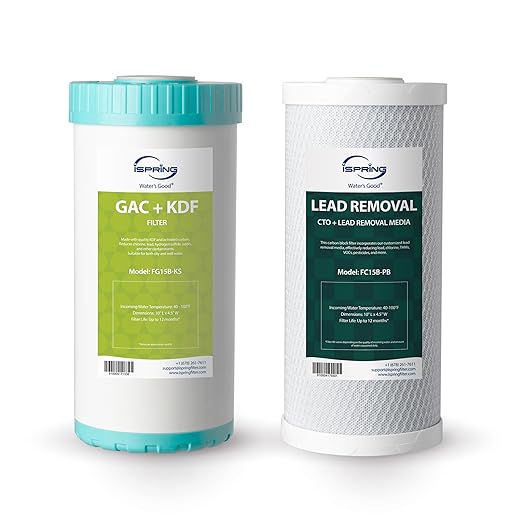 iSpring F2US21B-CPB Direct Connect US21B-CPB Replacement Filter Set, 4.5"x10" Undersink Water Filtration, Lead-Removal, GAC+KDF Cartridges