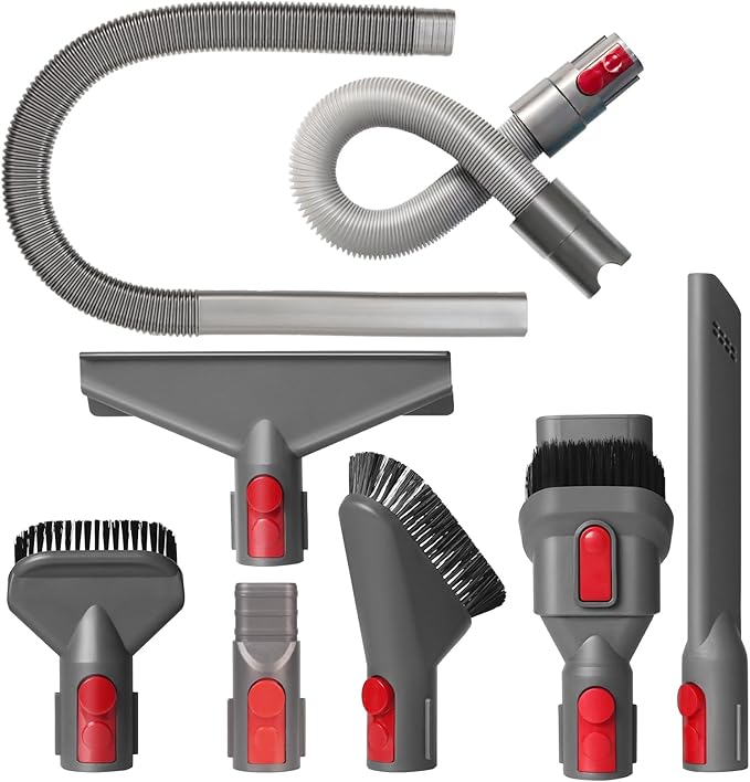 Vacuum Attachment Kit Compatible with Dyson V7 V8 V10 V11 V15 Vacuum Cleaner，Dryer Vent Hose Flexible Extension Hose Mattress Tool Stiff Brush Soft Bristle Crevice Tool Attachment for Home Cleaning