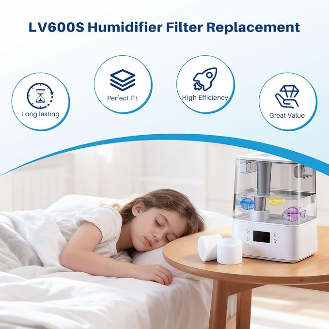 Top Fill Humidifier Filter Replacement for LEVOIT Classic160, Dual150, Dual200S, Classic300(S), LV600S, OasisMist 450S, Superior6000S Series Humidifiers to improve Humidification- 20 Filters + 6 Fishs