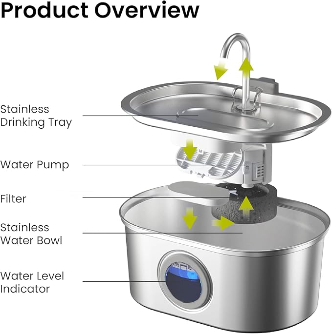 PawsPik SS-01 Stainless Steel Faucet-Design Cat Fountain 108.2 oz.
