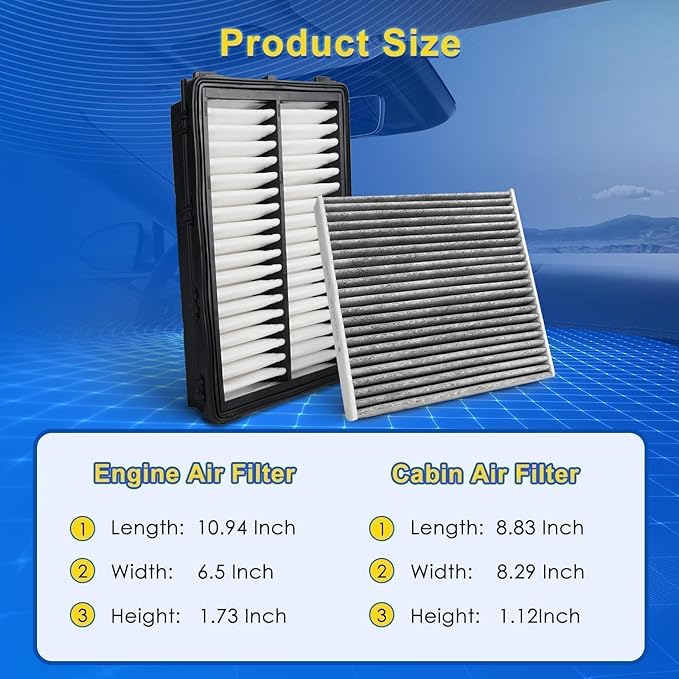 Cabin & Engine Air Filter Kit Fits 2021-2026 Santa/Sorento/K5, 2020-2026 Sonata, 2022-2026 Tucson, 2023-2026 Sportage (Not Fit Hybrid)