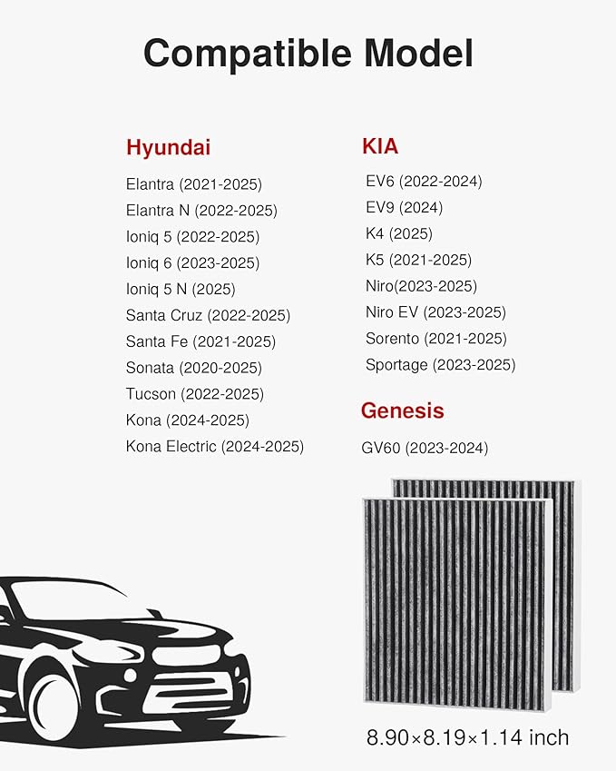 Puroma Cabin Air Filter with Activated Carbon, Replacement for CF12820, Compatible with Hyundai Elantra, Ioniq, Santa Cruz, Santa Fe, Sonata, Tucson, KIA K5, Niro, Sorento, Sportage, Genesis GV60