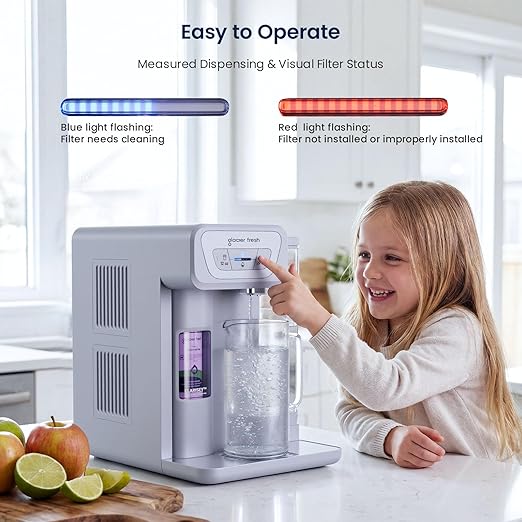 GLACIER FRESH C03 Coolon Countertop Cold Water Purifier with Upgraded Elarisey™ Filtration, Zero Wastewater System, 40oz Cooling Capacity, Low Noise, Plug & Play, NSF42&53/FCC/CA65 Certified.