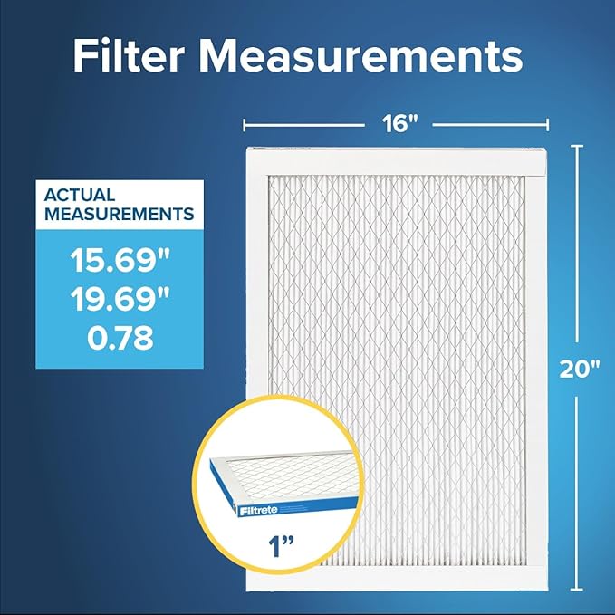 Filtrete 16x20x1 AC Furnace Air Filter, MERV 13, MPR 1900, Premium Allergen, Bacteria & Virus Filter, 3-Month Pleated 1-Inch Electrostatic Air Cleaning Filter, 4-Pack (Actual Size 15.69x19.69x0.78 in)