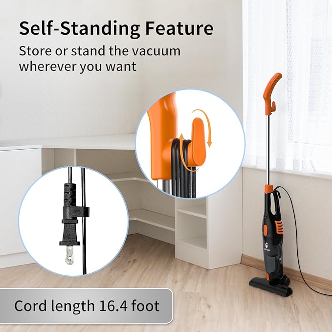 Corded Vacuum Cleaner, 12 in 1 Ultra-Lightweight Vacuum Cleaners for Home 15KPa Powerful Suction Stick Vacuum with Washable HEPA Filter for Home, Car, Pet Hair, Carpet, Hard Floor