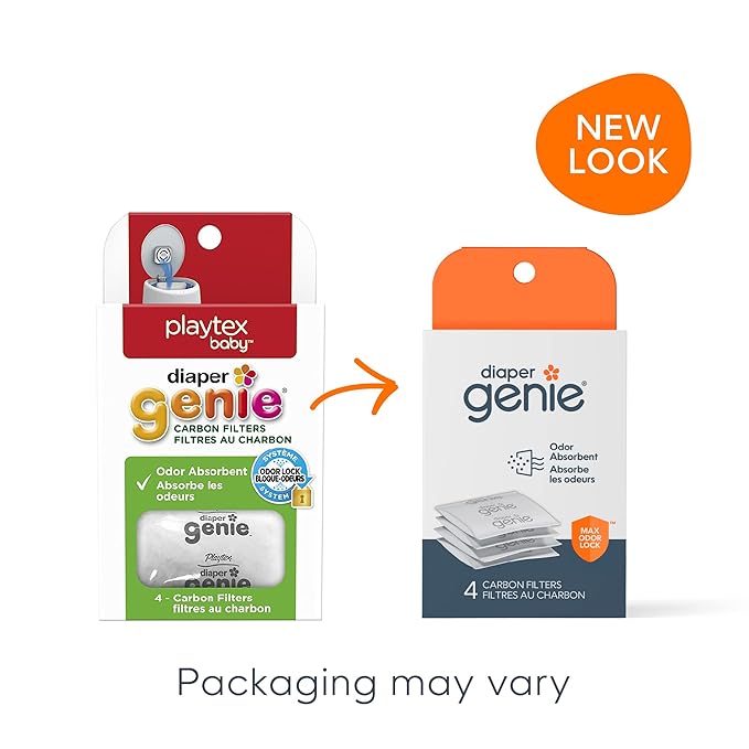 Diaper Genie Carbon Filter | Diaper Pail Odor Eliminator & Deodorizer | Compatible with the-Diaper Genie Complete and Expressions Pail,4 Count (Pack of 12)