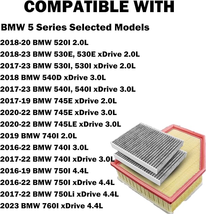 Engine Cabin Air Filters Compatible with BMW X5 X7 X6 BMW5 530i 540i 530e 740i 745e 745Le xDrive 840i Gran Coupe xDrive BMW Engine Cab AC Air Filtration 13718577170 64119366401 64115A1BDB6