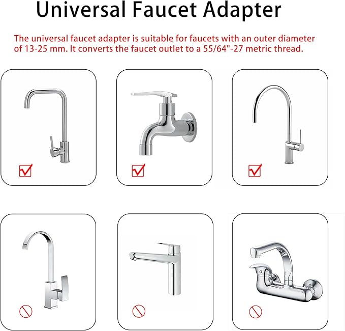 3 Pcs Universal Faucet Adapter, Kitchen Sink Hose Adapter Faucet Connector for Gooseneck Faucets with 13-25mm Outer Diameter, Compatible with Dishwasher, Water Filter(22mm Male Thread)