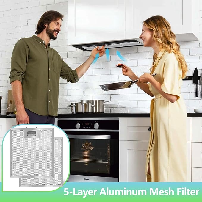 2-Pack S97018029 Range Hood Filter Replacement with Stainless Steel Frame, 5-Layer Aluminum Mesh Grease Filter for Broan B5 Series, 9"x10.25", Fits Part #99010123 – Corrosion-Resistant By Seteams