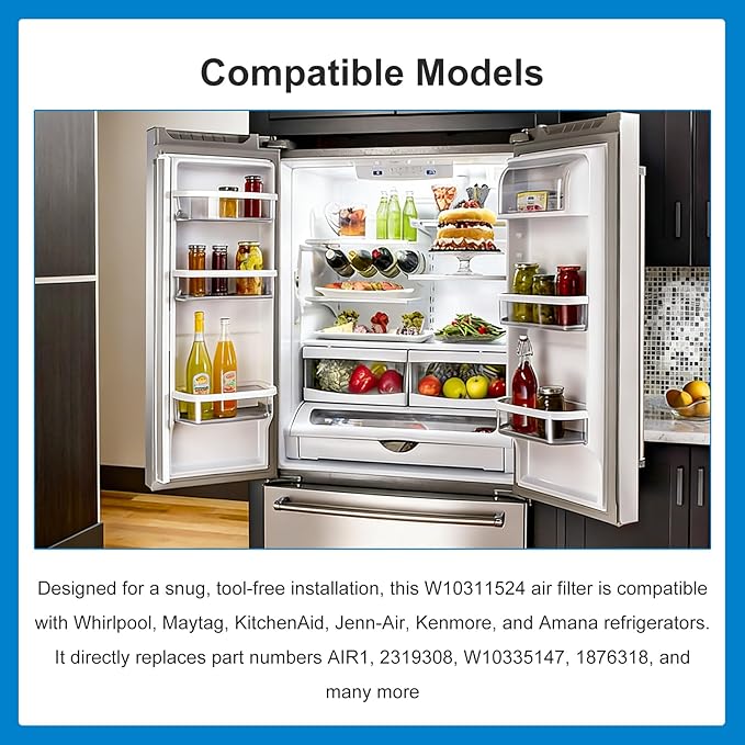 W10311524 Refrigerator Air Filter Compatible with AIR1, Whirlpool, Maytag, KitchenAid, Jenn-Air, Kenmore, 2319308, W10335147, 1876318, FreshFlow - 6 Pack