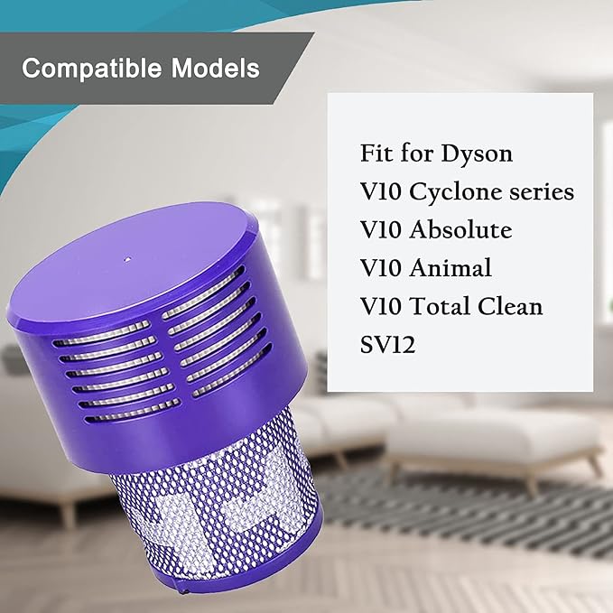 3 Pack V10 Filters Replacement Parts Compatible with Dyson V10 Cyclone Series, Cyclone V10 Absolute, Cyclone V10 Animal, V10 Total Clean, SV12, Replace Part No. 969082-01
