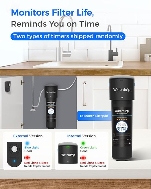 Waterdrop 10UB-B Under Sink Water Filter, Reduces PFAS, PFOA/PFOS, Lead, Chlorine, Bad Taste, NSF/ANSI 42 Certified, 11K Gallons, Easy Installation, Black Faucet