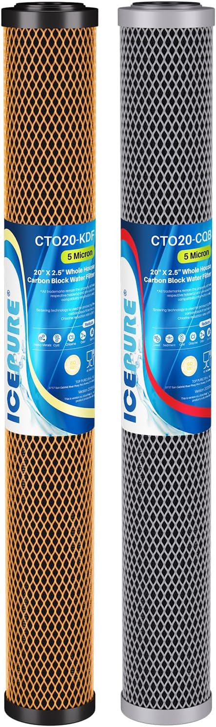 ICEPURE 2.5"x 20" Whole House Water Filter, 2-Stage Water Filtration System Replacement Combo Kit with KDF Cartridge and Activated Carbon Lead Remove Filter, Compatible with C1-20, F3WCB32