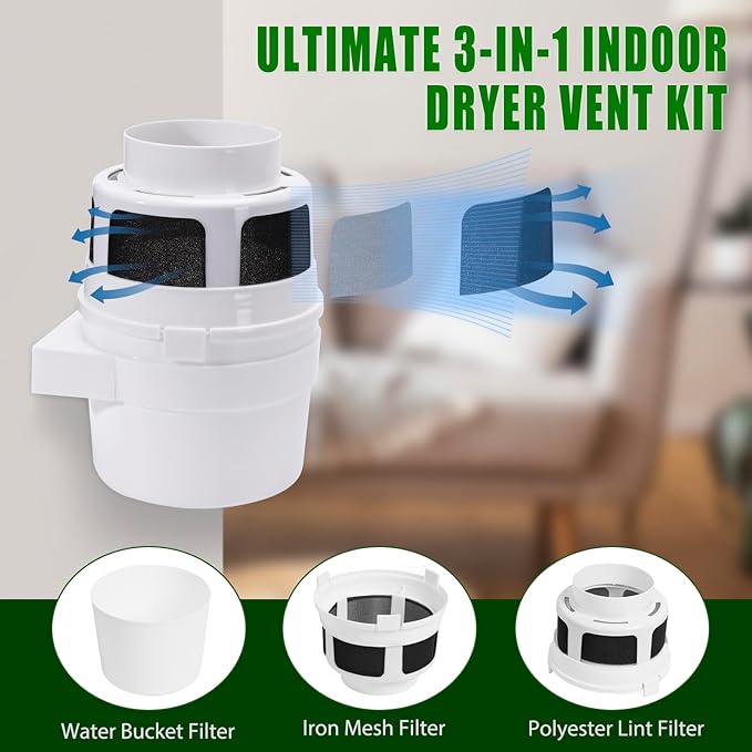 Upgraded Version - VIWINVELA 3 in 1 Indoor Dryer Vent Kit for Electric Dryer, Dryer Lint Trap Filter Bucket Dryer Lint Catcher Box