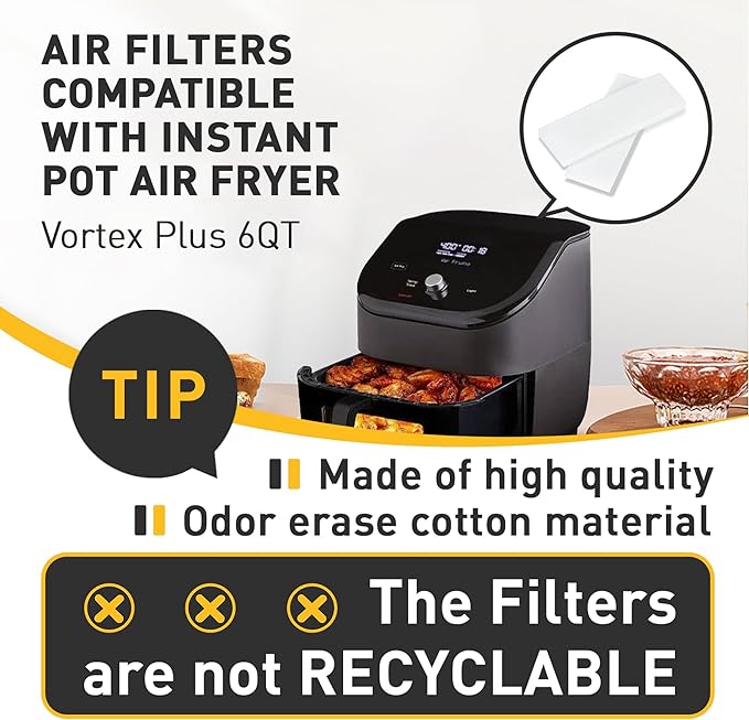 20 Pcs Air Fryer Replacement Filters for 6QT Instant Vortex Plus Air Fryer with ClearCook and OdorErase, Replacement Odor Erase Air Filters for Instant Vortex Plus 6QT