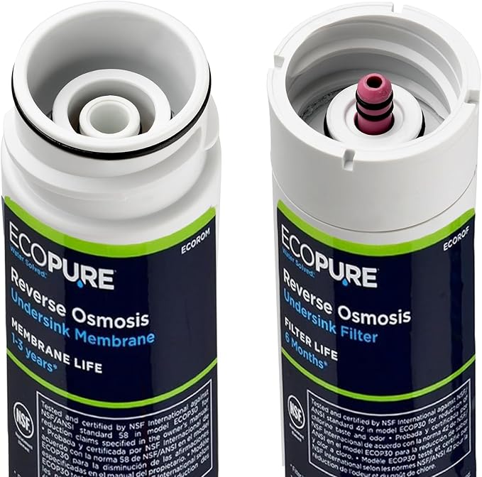 EcoPure Reverse Osmosis Filter and Membrane Set - Includes Membrane ECOROM and Pre/Post Filter Set ECOROF - Includes Reminder Tag - NSF Certified Authentic OEM Parts for ECOP30 RO Unit