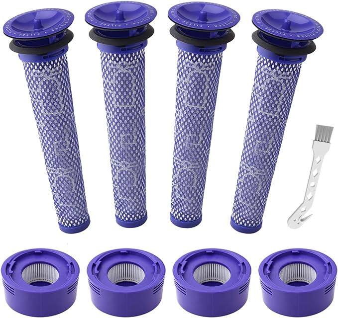 8 Pack Vacuum Filter Replacement Kit for Dyson V7, V8 Animal and V8 Absolute Vacuum, 4 Post Filter, 4 Pre Filter, Replaces Part # 965661-01 & 967478-01