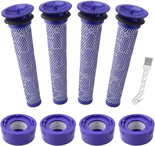 8 Pack Vacuum Filter Replacement Kit for Dyson V7, V8 Animal and V8 Absolute Vacuum, 4 Post Filter, 4 Pre Filter, Replaces Part # 965661-01 & 967478-01