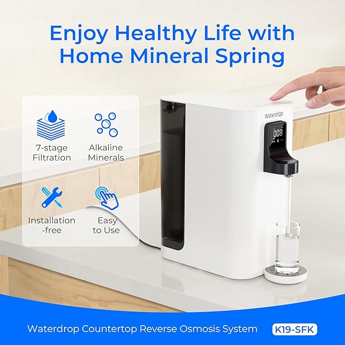 Waterdrop K19-SFK Reverse Osmosis Water Filter Countertop, Minerals, Countertop Reverse Osmosis System, 3:1 Pure to Drain, Reduce PFAS, No Installation Required, BPA Free