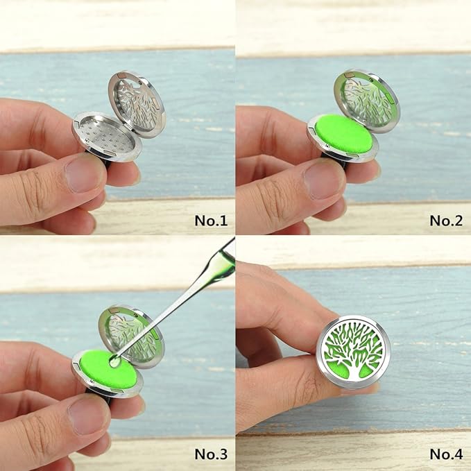 Wild Essentials Sunflower Essential Oil Car Vent Diffuser Kit, Lavender, Lemongrass, Peppermint, Orange Oils, Stainless Steel Locket Pendant, 8 Refill Pads, Customizable Color Changing Air Freshener