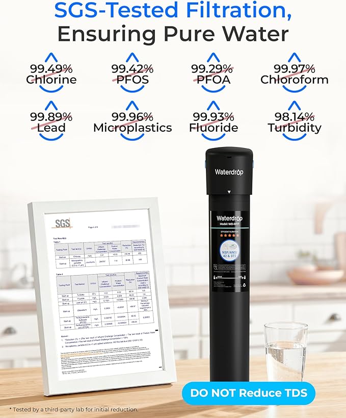 Waterdrop 17UA 3 Years Under Sink Water Filter, Under Sink Water Filtration System, Reduces PFAS, PFOA/PFOS, Lead, Chlorine, Under Sink Water Filter, NSF/ANSI 42 Certified, 24K Gallons