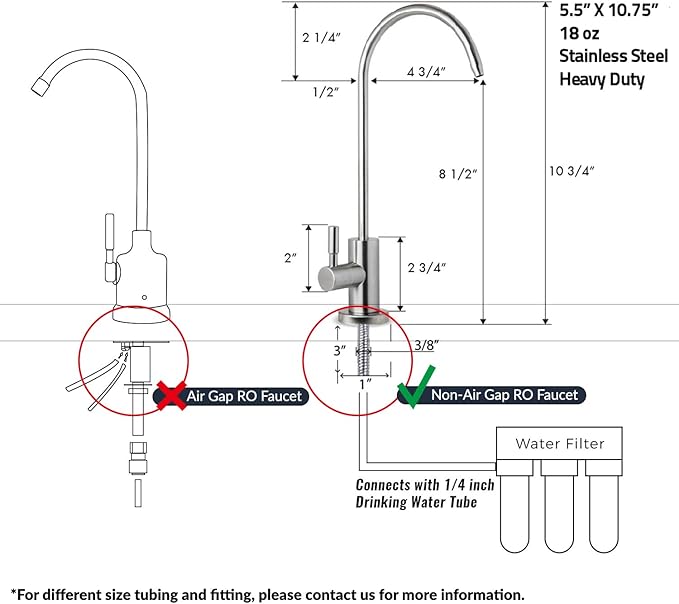 iSpring GA1-SS Stainless Heavy Duty Lead-Free Reverse Osmosis Faucet for RO Water Filtration Systems, 100% Lead-Free, Brushed Nickel Finish