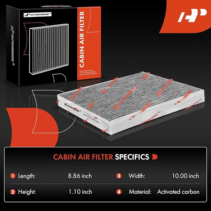 A-Premium Cabin Air Filter with Activated Carbon Compatible with Hyundai Sonata 2016-2019 & Kia Optima 2016-2020 Replace# 97133C1010, PC99206CP