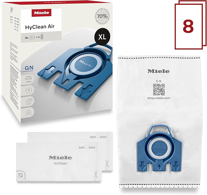 Miele AirClean 3D Efficiency Dust Bag, Type GN, XL Value Pack, 8 Bags and 4 Filters