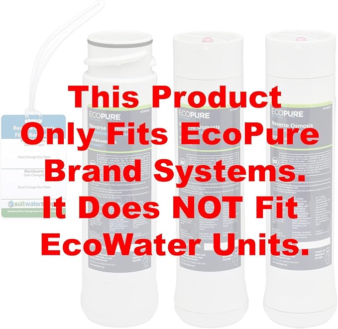 EcoPure Reverse Osmosis Filter and Membrane Set - Includes Membrane ECOROM and Pre/Post Filter Set ECOROF - Includes Reminder Tag - NSF Certified Authentic OEM Parts for ECOP30 RO Unit