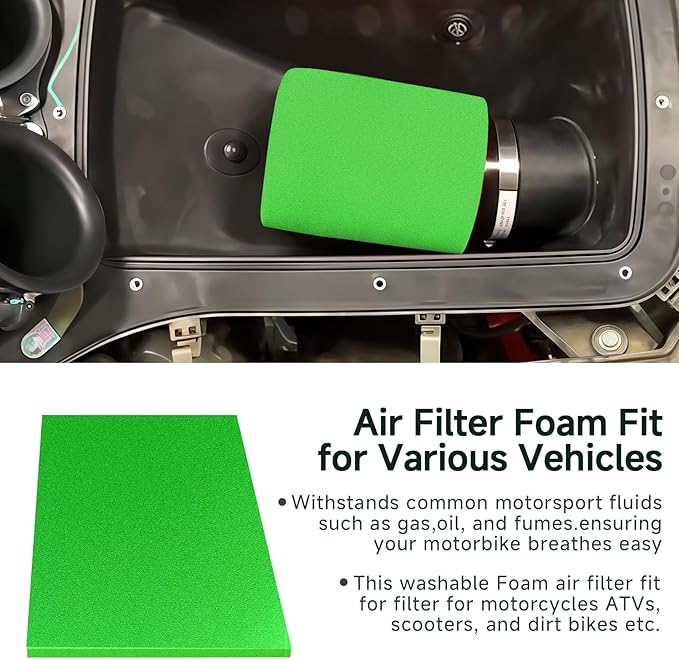 Washable Foam Air Filter Material Sheet for Uni Filter-BF-1 BF1 18" X 15" X 5/8" 65-PPI Green Fine Filter Foam Sheet Cut to Fit Air Filter Pads for Most Motorcycle ATV Scooters Dirt Bike UTV