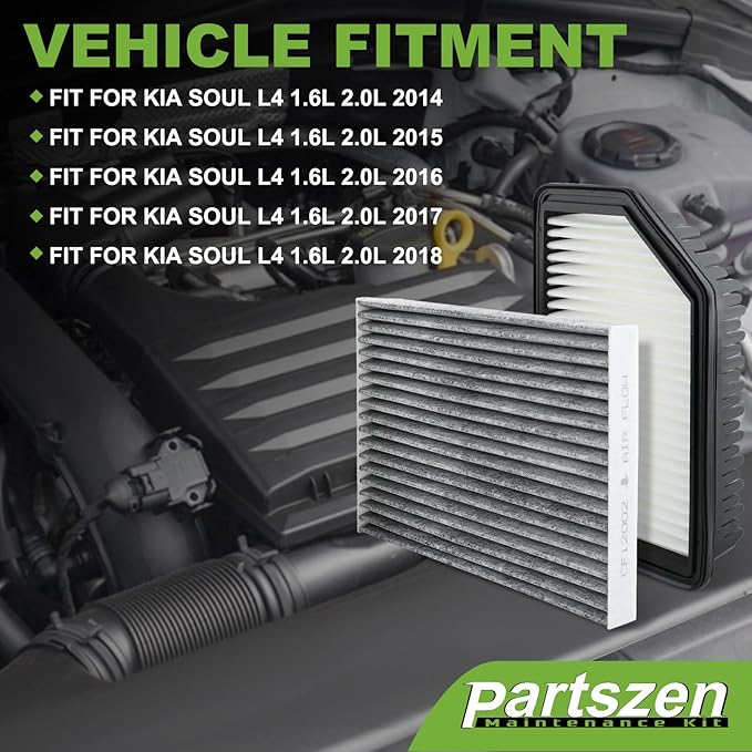 CF12002 Activated Carbon Cabin & Engine Air Filter Fit for Kia Soul L4 1.6L 2.0L 2014-2018 Replace CA11206 28113-1R100