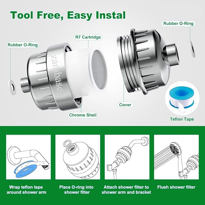 Shower Head Filter Reduction of Hard Water Chlorine & Heavy Metals to Soothe Dry Itchy Skin, Dandruff and Eczema for Healthier Skin & Hair Fits All Showers (Silvery)