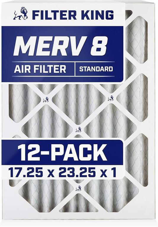 Filter King 17.25x23.25x1 Air Filter (MERV 8) (12-Pack) Dust & Allergy Control AC Furnace Filters, MADE IN USA, HVAC, Pleated, Electrostatic (Actual Size: 17.25 x 23.25 x .75)
