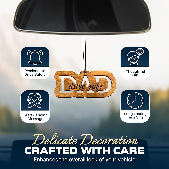 Car Fragrance for 365 Days FreshWood DAD Drive Safe Ornament ❘ Rear View Mirror Air Freshener ❘ Gift for Dad ❘ Mirror Car Hanging Ornament ❘ Fathers Day Gift Idea ❘ Hand Made Car Essential