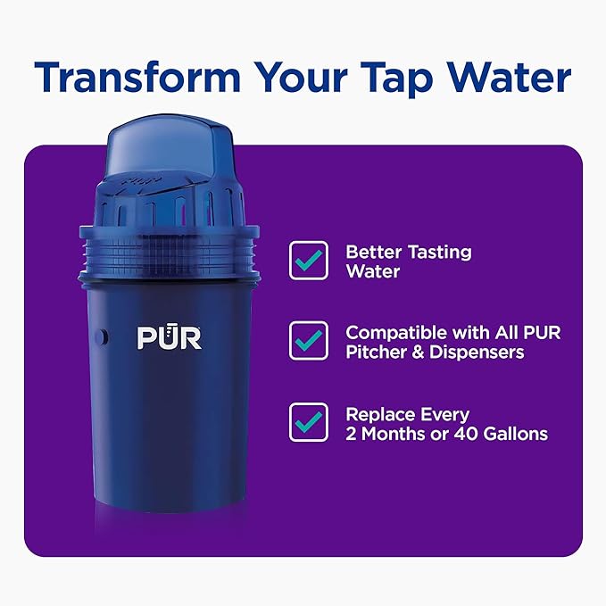 PUR Water Pitcher & Dispenser Replacement Filter 2-Pack, Genuine PUR Water Filters for Pitchers, 2-in-1 Powerful Filtration and Faster Filtration, 4-Month Value, Blue (PPF900Z2)