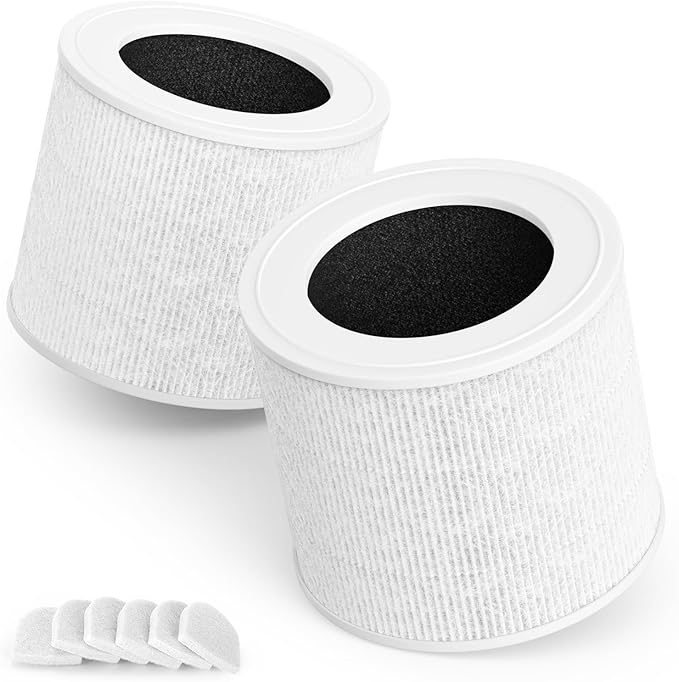 Core Mini Replacement Filter, 3-in-1 HEPA Filter Combined with Pre-filter and Carbon Filter, 2-Pack with Extra 6-Pieces Essential Oil Pad for Levoit Air Purifier Core Mini-RF