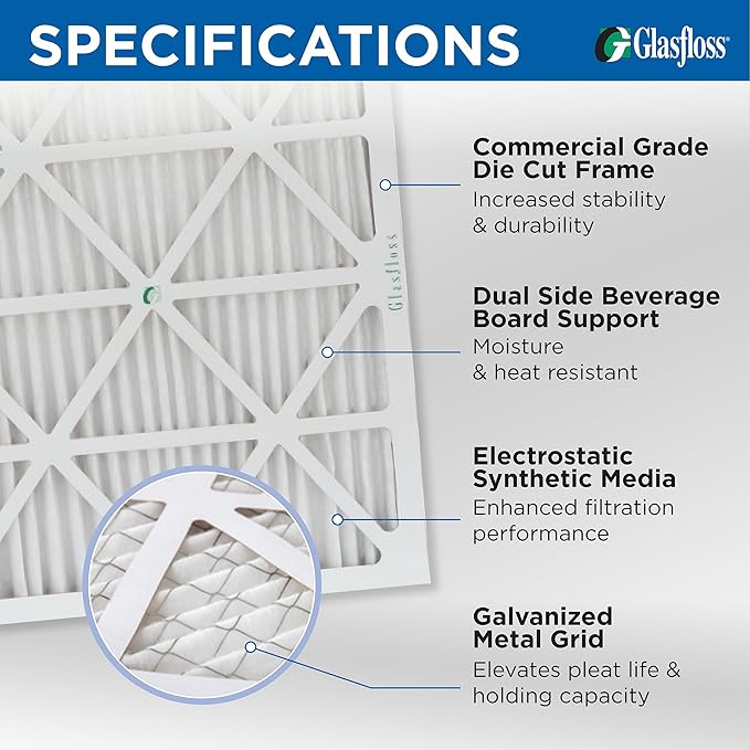 Glasfloss 20x30x2 MERV 10 (FPR 5-6) 2" Inch Pleated Air Filters Box of 6. Actual Size: 19-5/8 x 29-5/8 x 1-3/4
