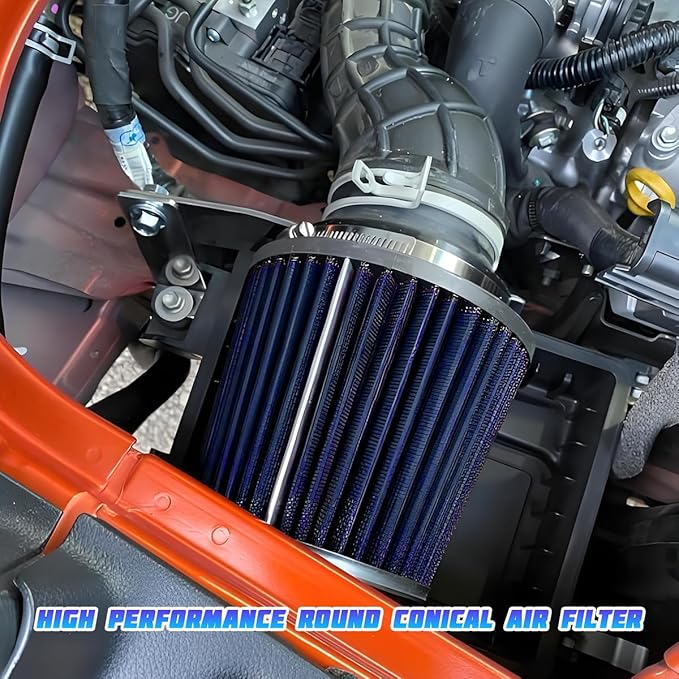 Clamp-On Car Air Intake Filter, 3 In/3.5 In/4 In Three Size High-Flow Washable Vehicle Air Cone Filter Cleaner, Round Tapered Auto Cool Cleaner Replacement, Universal Fit (Silver/Blue)